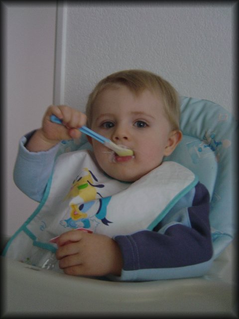Alexis eating his yoghurt