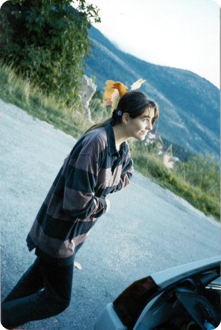 Coralie with leaves on the head, September 1998