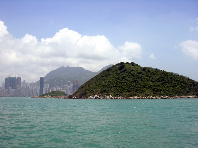 HK island getting smaller as we speed toward Lantau island