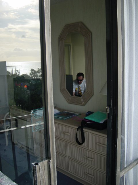 Reflection of Daniel in the mirror of our room