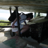 Christelle descending the ladder