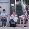 'Les troubadours': Jose and Daniel playing their Ukulele, Max in the middle singing 