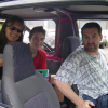 In the car: Caroline, Christelle and Daniel
