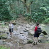 Daniel in a stream offering the stick to Christelle