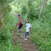 Going down again towards the falls, Caroline, Christelle and Daniel leading