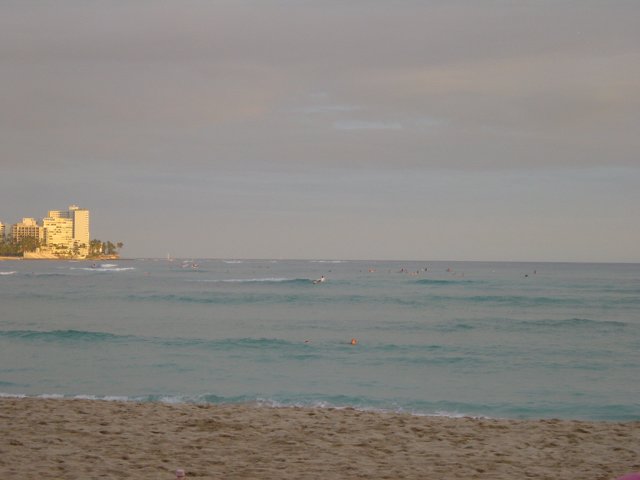 Waikiki beach in the colors of the sun setting