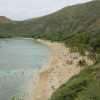 Hanauma bay, people in the water from above