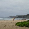 Young female surfer returning from the water