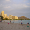 Waikiki beach in the colors of the sun setting