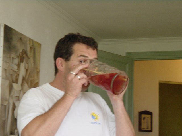 Daniel drinking from the pot