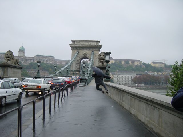 Daniel frolicking on Chain bridge