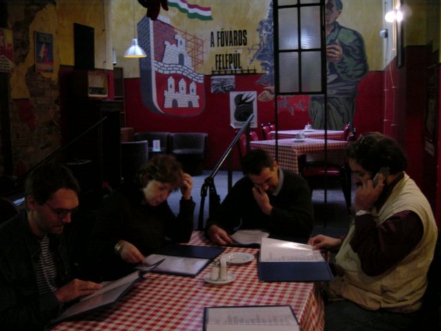 Communism nostalgia restaurant: Max, Marie, Daniel, Ivan