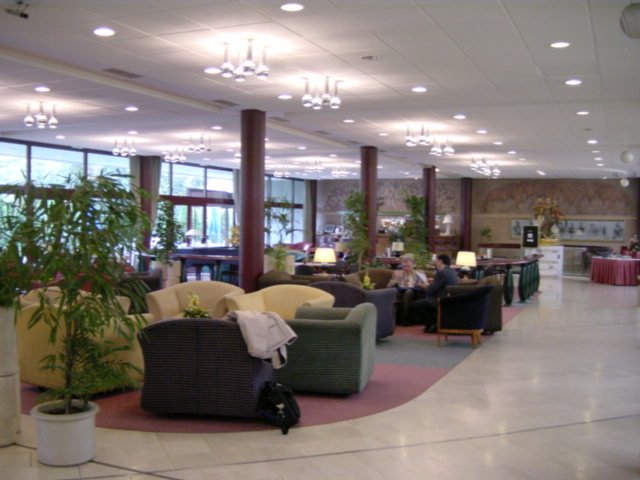 Sitting area in front of reception desks