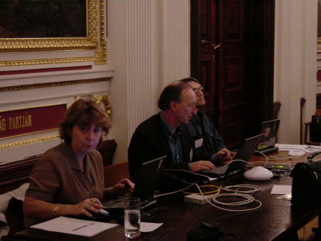 Marie-Claire, Vincent, Max, at the laptop table in the room of the event