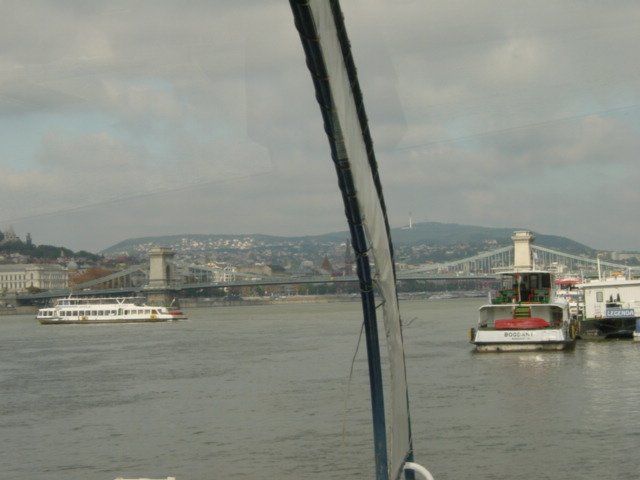 View from the main room of the Zsofia to two smaller boats we could have a team dinner on