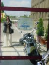 Mirror project: Coralie next to a Harley Davidson