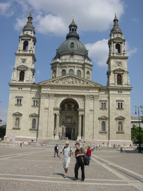 Dean and Danbri in front of Szent Istven Cathedral