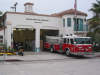 Newport Beach fire station with a truck and people voting inside (governor election)
