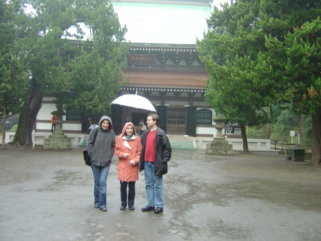 Alex Carine and Yves in the entrance of the temple