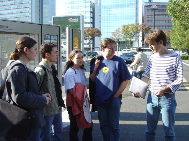 Alex, Vivien, Carine, Yves and Karl in front of Shin Yokohama train station