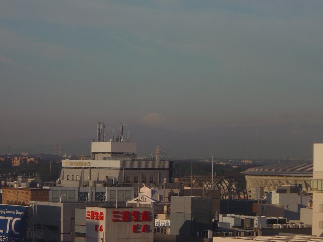 Foggy view of Fuji-san (Mount Fuji) in the distance