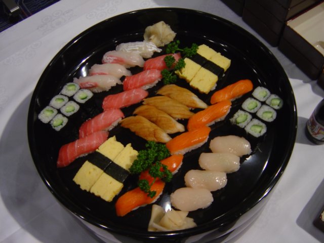 Tray of colorful sushis