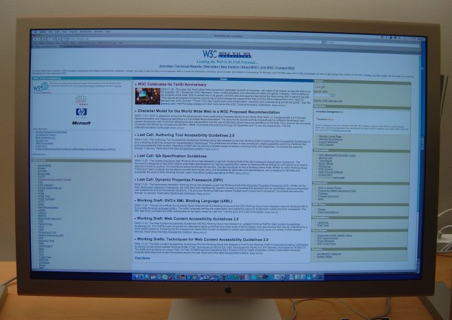 The w3.org home page stretched to fit the large flat screen