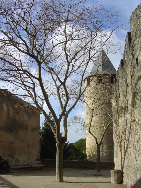 Blue sky, white clouds, castle, tree