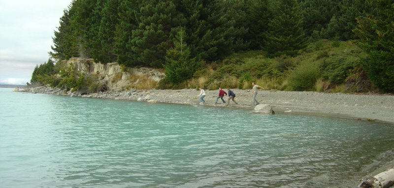 Nicolas, Fabrice, Joel, Nico throwing rocks