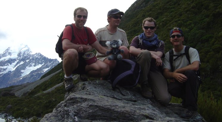 Nico, Nicolas holding the koala, Joel, Fabrice