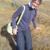 Coralie in a windy spot, trousers full of wind