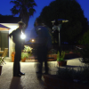 Ian, Jeff and Arnaud at dusk. Santa Clara, CA. Long exposure makes for bodies to appear like shadows.