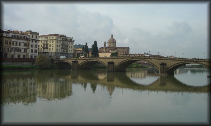 L'Arno, bridge, buildings, clouds, Firenze