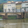Boat on the Arno, bridge, buildings, Firenze