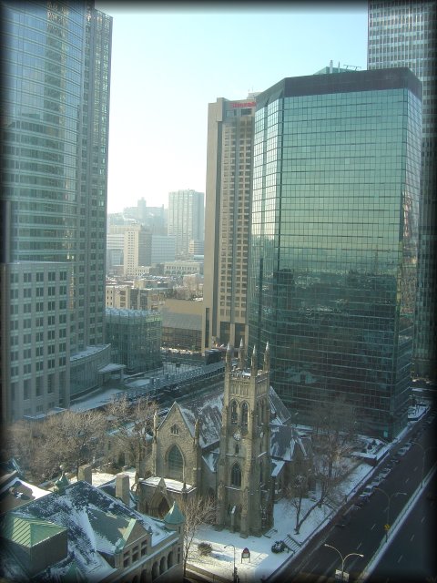 A church amongst tall buildings