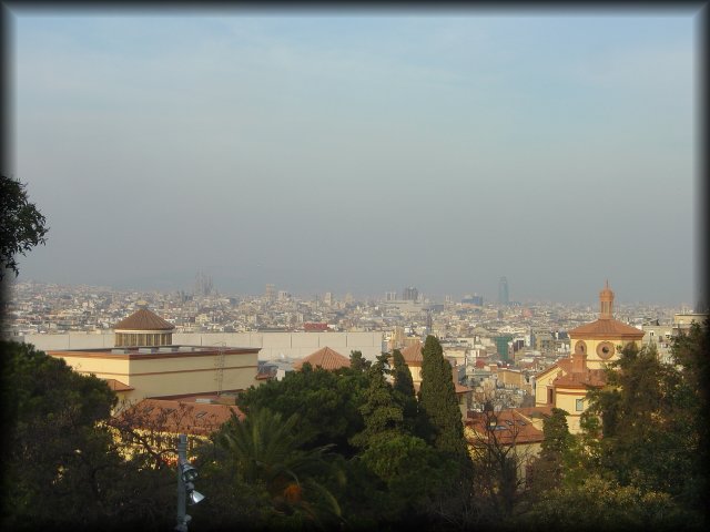 View on BCN from behind the MNAC: in the background on the left, la sagrada familia, on the right, torre AGBAR