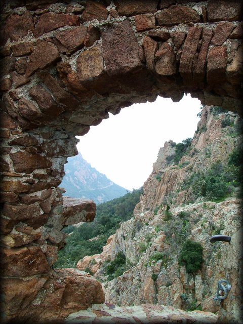 Stone ruins and under the arch, a view