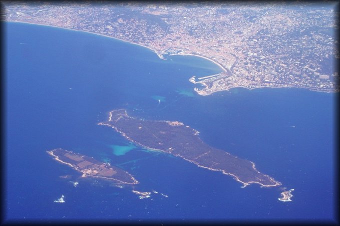 View from the aircraft on the bay of Cannes and the Lerins islands