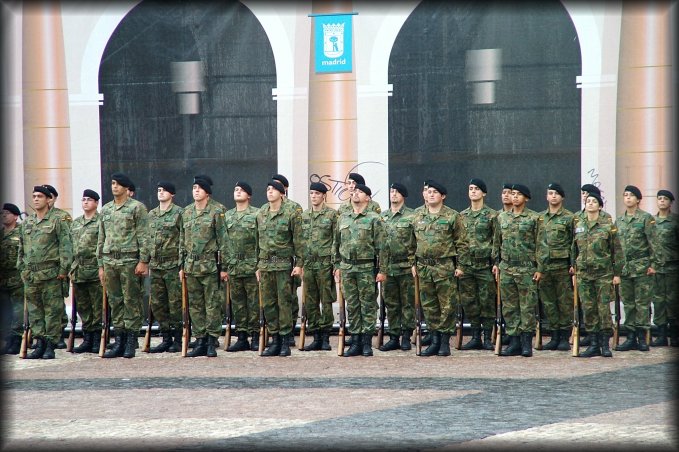 Soldiers at attention on Plaza Mayor