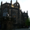 Saint Giles cathedral on the Royal Mile. A brave heart cow.