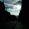 Some street in Edinburgh, late sun, clouds.