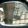 In the rearview mirror of a scooter