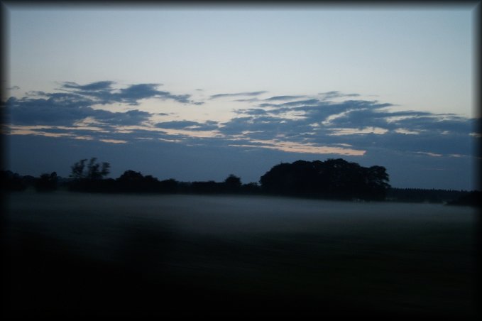 Galway is still an hour away. The sun is setting slowly and there is a mysterious fog hovering in the fields.