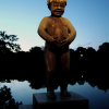 This is a night shot! (00:24) It just doesn't get quite dark in Olso right now.  Sculpture of a hungry-looking boy on the bridge in the Vigeland Sculpture Park.