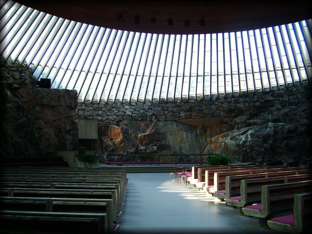 The altar of Temppeliaukio Church, which is built partly underground.