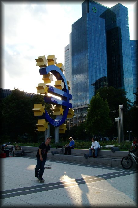 Skateboarder next to the European Central Bank in Frankfurt am Main, Germany