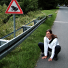 Me pausing as a frog, next to the beware of the frog sign, Eltville am Rhein, Germany