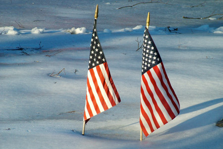 Flags in the snow