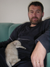 Emu sleeping on Daniel's belly