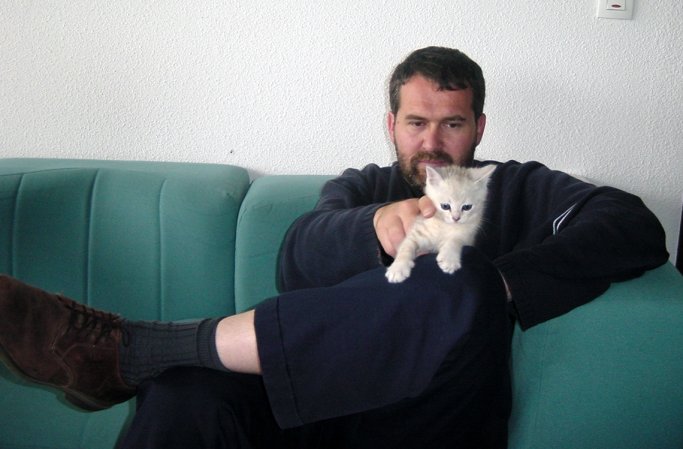 Emu sitting on Daniel's knee